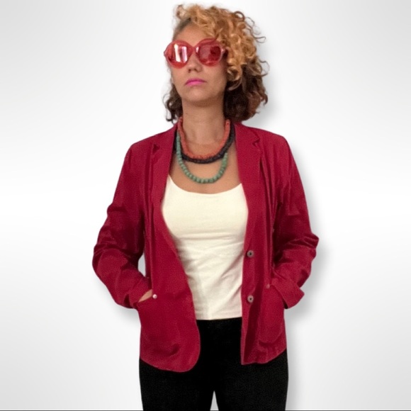 Berry Red Laura Leigh Ltd. Size 10 100% Cotton   Jacket Blazer   W/deep Pockets - Picture 4 of 11